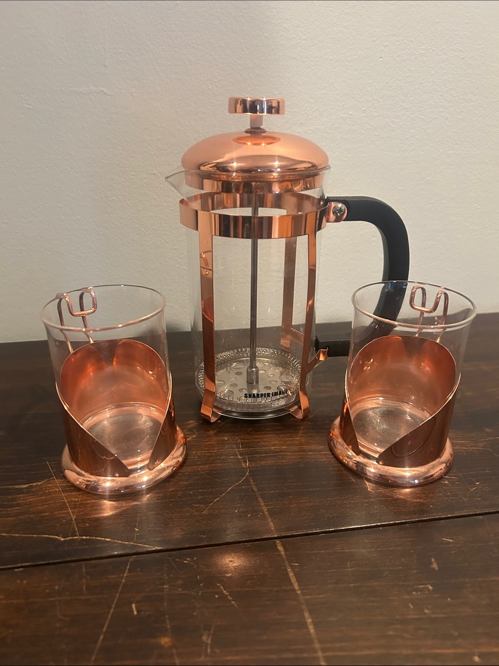 Sharper Image Copper French Press Coffee Maker with Two Glass Cups